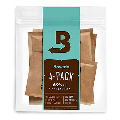 Boveda 69% Two-Way Humidity Control Packs For Plastic and Wood Containers Size 60 – 4 Pack – Moisture Absorbers – Humidifier Packs – Hydration Packets in Resealable Bag