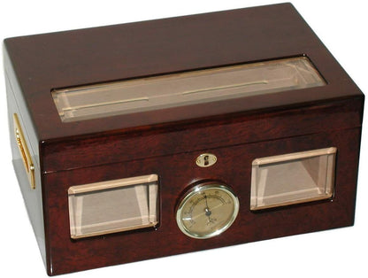 Versailles 100 Cigar Glass Top Humidor, Tempered Beveled Glass Top And Front, High Gloss Cherry Finish