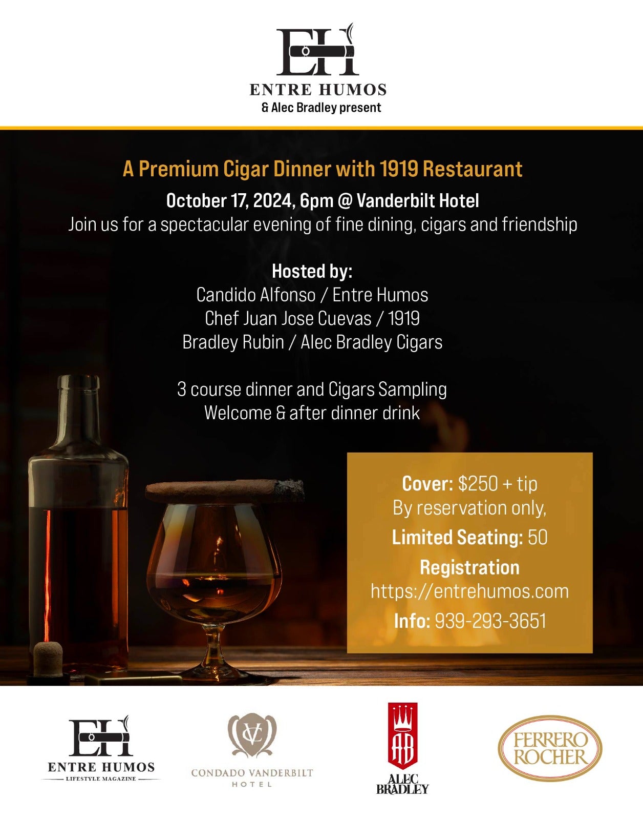 Cigarro Alec Bradley Entre Humos & Alec Bradley Premium Cigar Dinner Vanderbilt Hotel