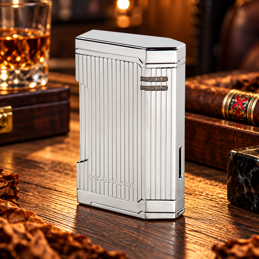 Prometheus Chrome Vertical Lines Triple Torch Lighter