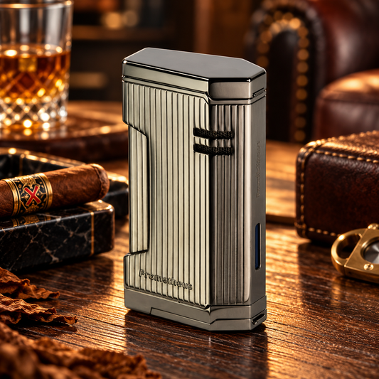 Prometheus Magma T Gun Metal Vertical Lines Triple Torch Lighter