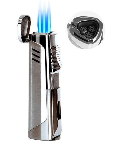 Pinnacle Contemporary Triple Torch with Punch in Gift Box (Silver)