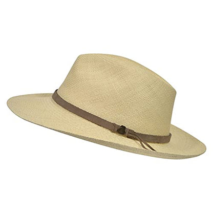 Sombrero Panamá original - Fedora de ala ancha - Banda de cuero - Hecho a mano en Ecua-Andino